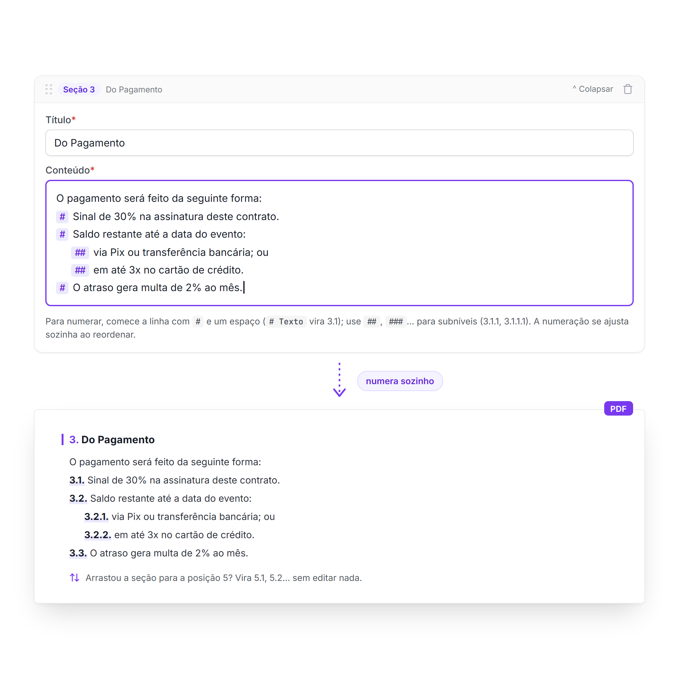 Imagem da novidade: Subseções com numeração automática