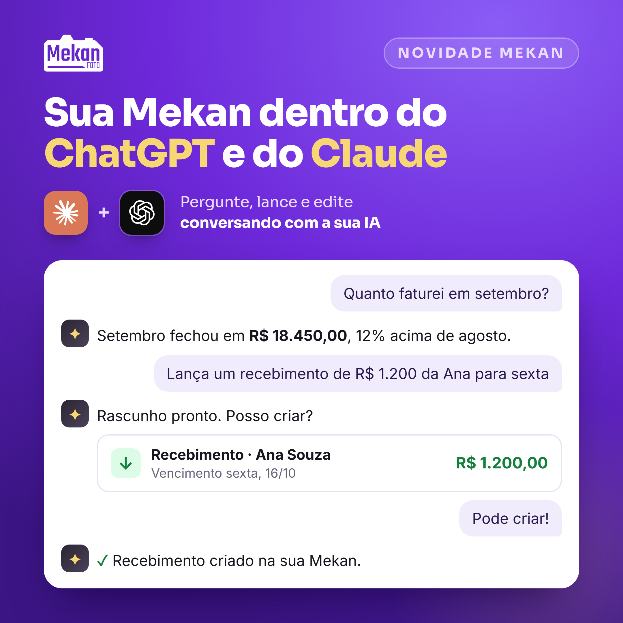 Imagem da novidade: A Mekan Foto dentro do ChatGPT e do Claude