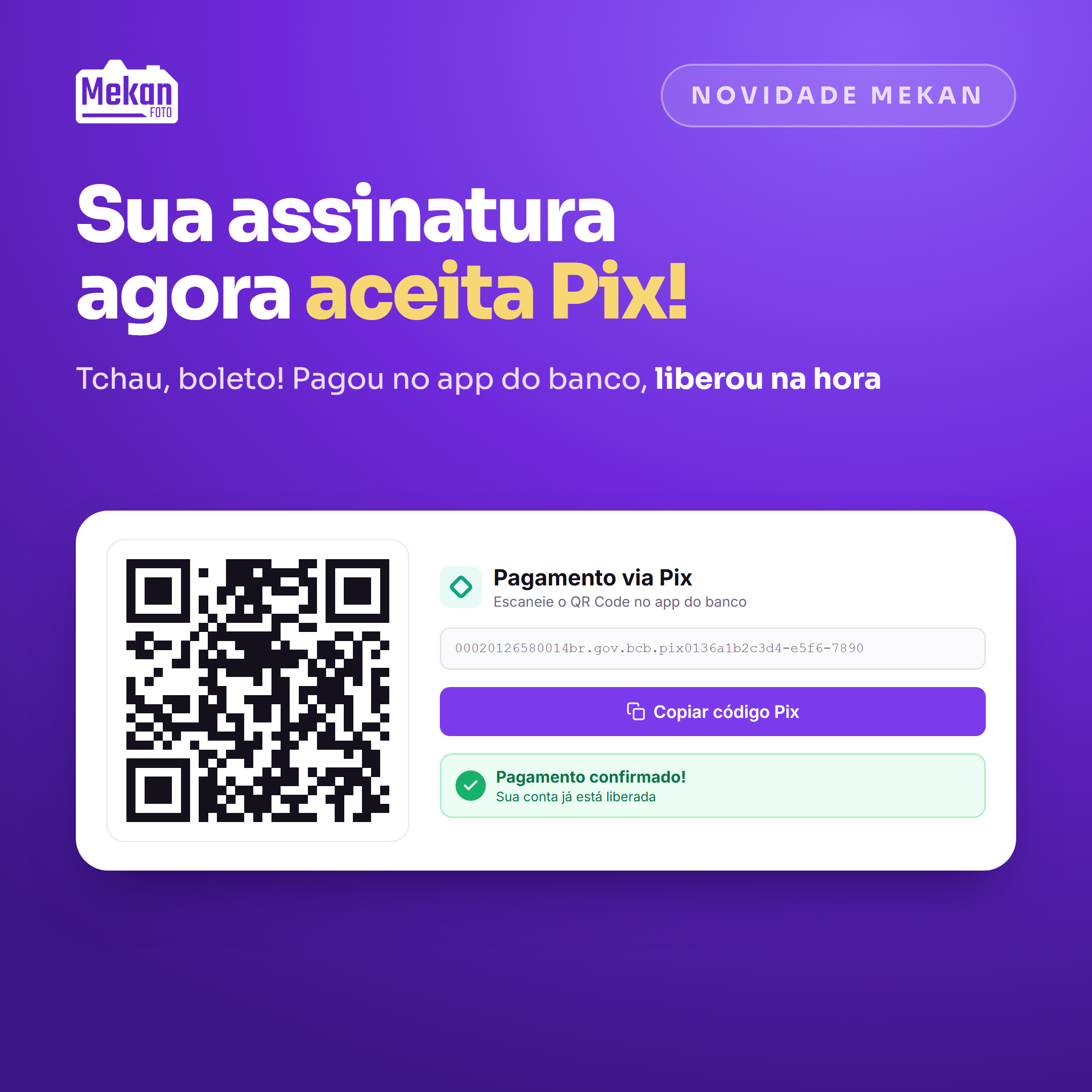 Imagem da novidade: Sua assinatura da Mekan agora aceita Pix!