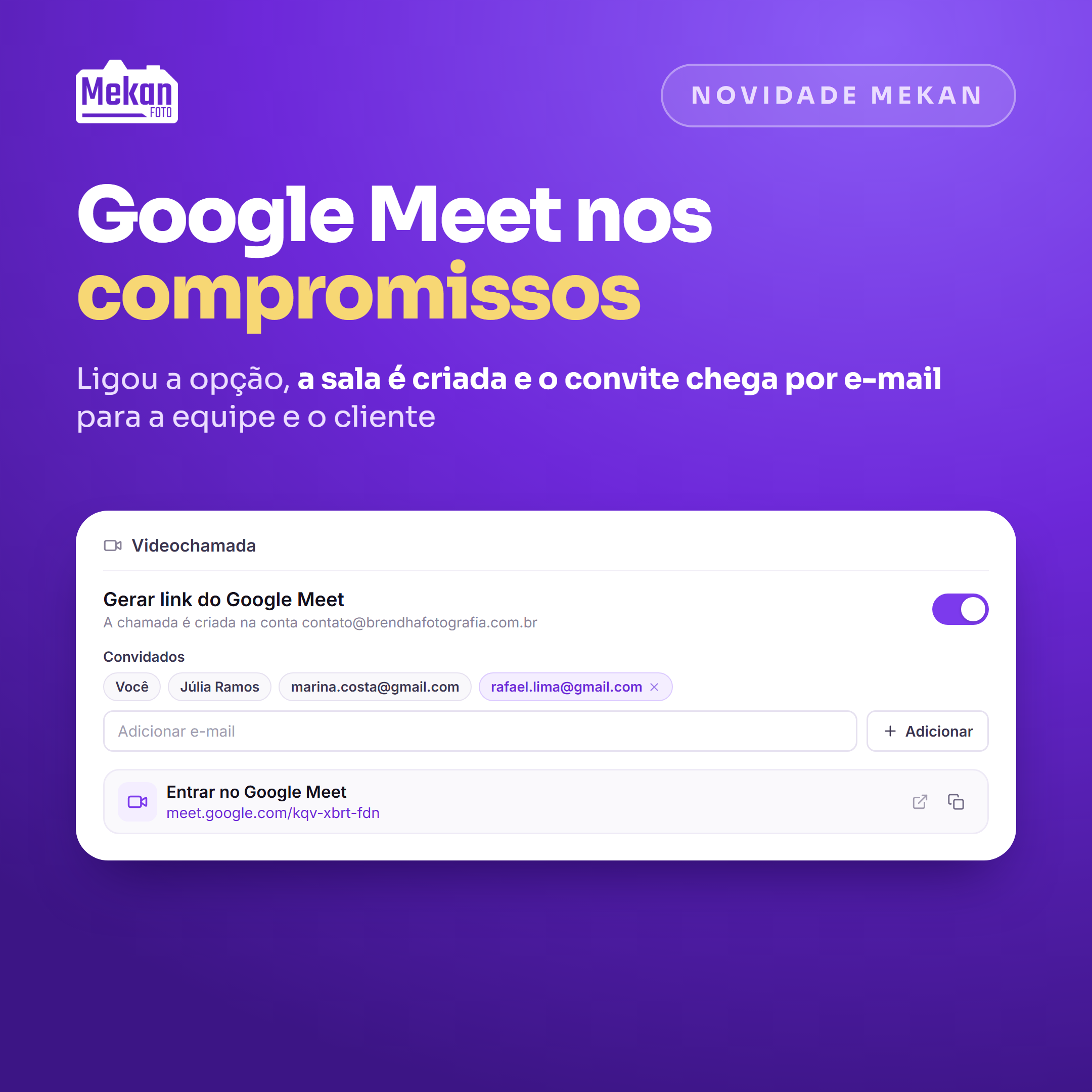 Imagem da novidade: Google Meet direto nos compromissos